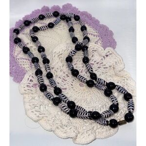 Vintage Black & White Glass Beaded Long Necklace